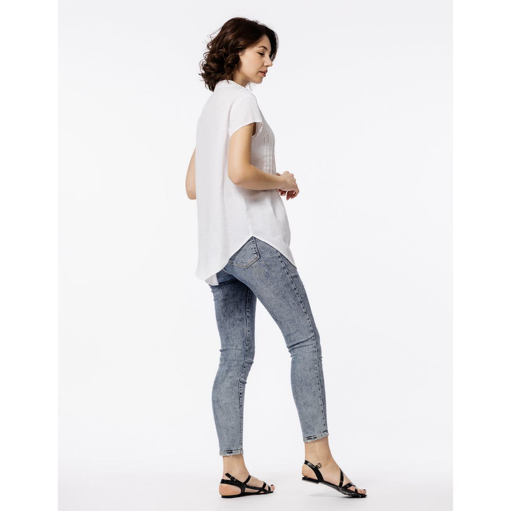 Linen Top - White with Tucks - Stonewashed - Luxury Thin Linen