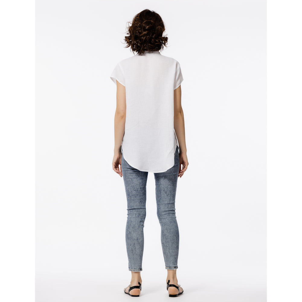 Linen Top - White with Tucks - Stonewashed - Luxury Thin Linen