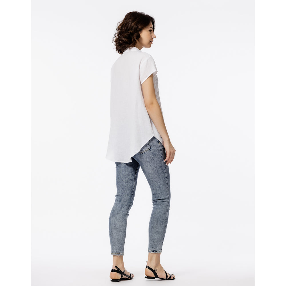Linen Top - White with Tucks - Stonewashed - Luxury Thin Linen
