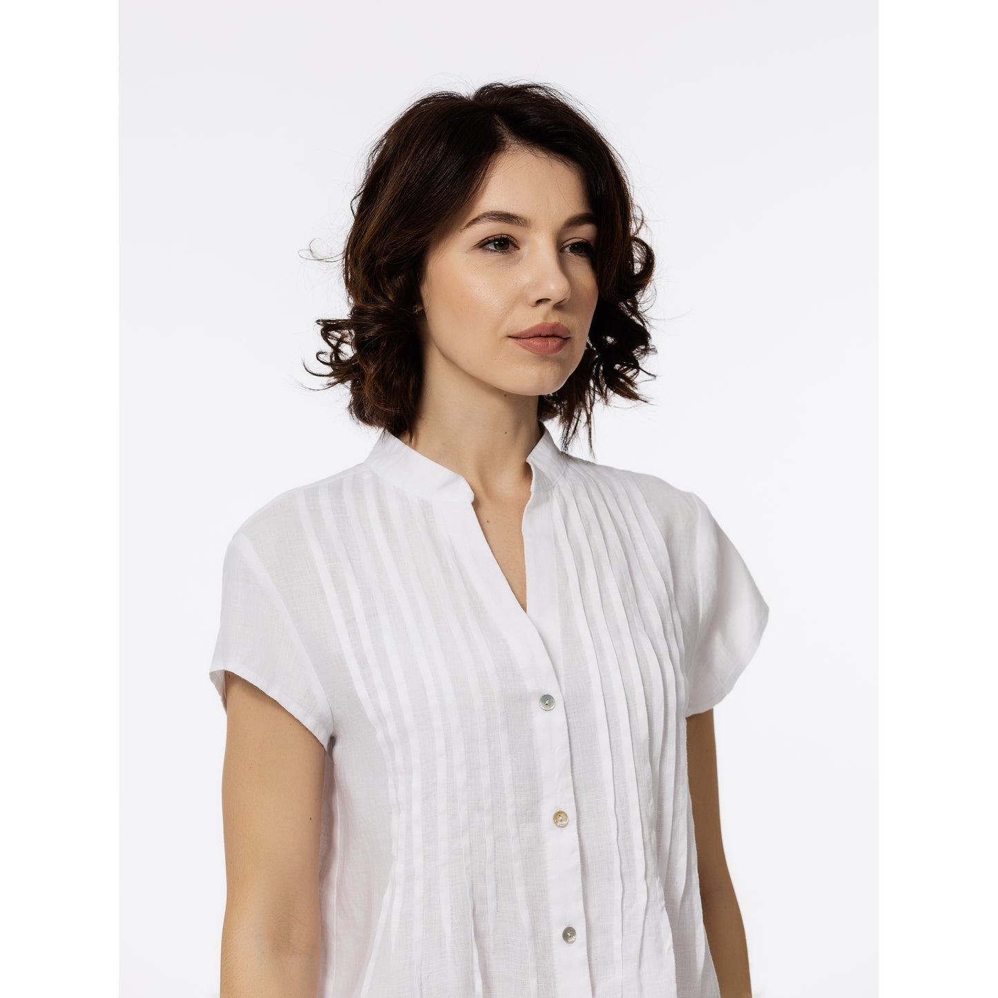 Linen Top - White with Tucks - Stonewashed - Luxury Thin Linen