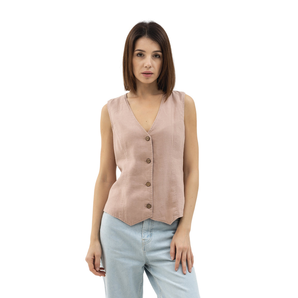 Linen Vest - Dusty Rose - Stonewashed - Meduim Thick Linen