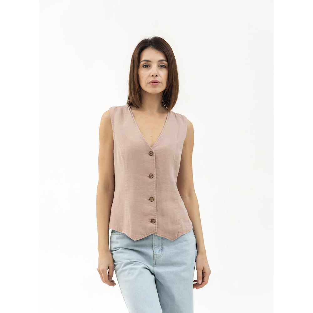 Linen Vest - Dusty Rose - Stonewashed - Meduim Thick Linen