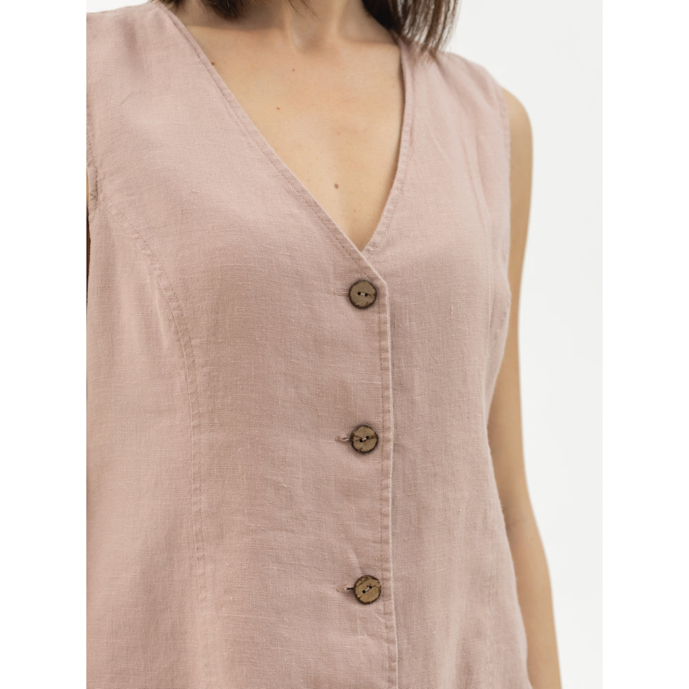 Linen Vest - Dusty Rose - Stonewashed - Meduim Thick Linen