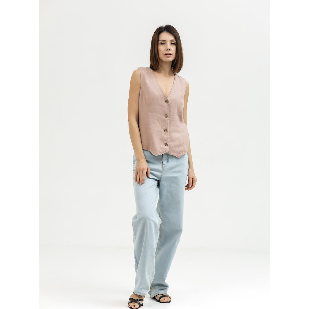 Linen Vest - Dusty Rose - Stonewashed - Meduim Thick Linen