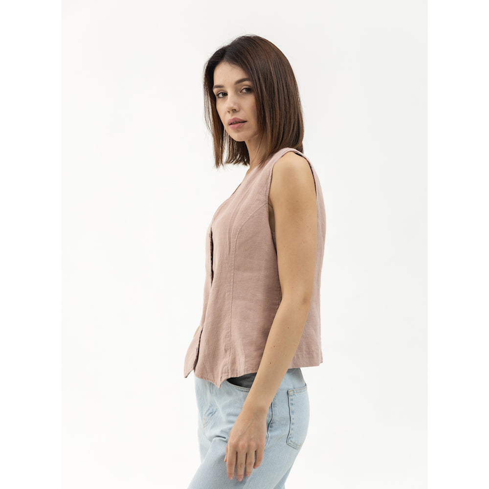 Linen Vest - Dusty Rose - Stonewashed - Meduim Thick Linen