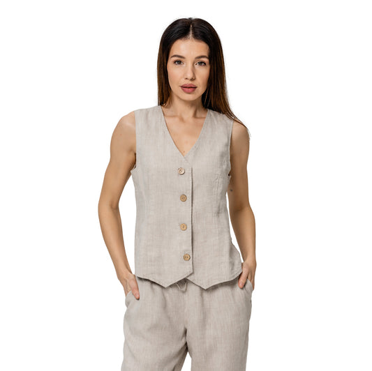 Linen Vest - Light Natural - Stonewashed - Meduim Thick Linen