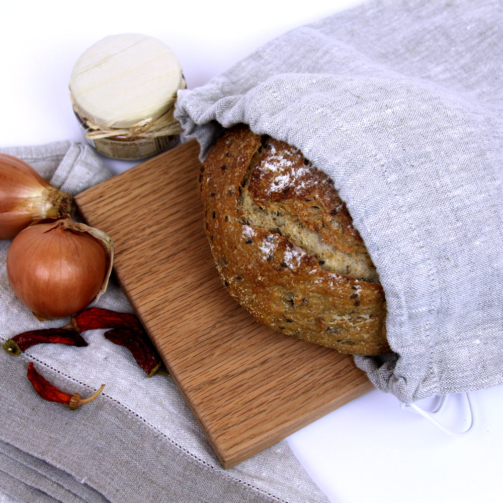 Linen Bread Bag - Stonewashed - Light Natural Color - Medium Thick Linen