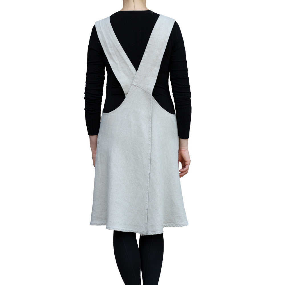 Linen Apron - A-Line - Cross Back - Two Pockets - Natural Color - Japanese-style - Stonewashed - Medium Thick Linen