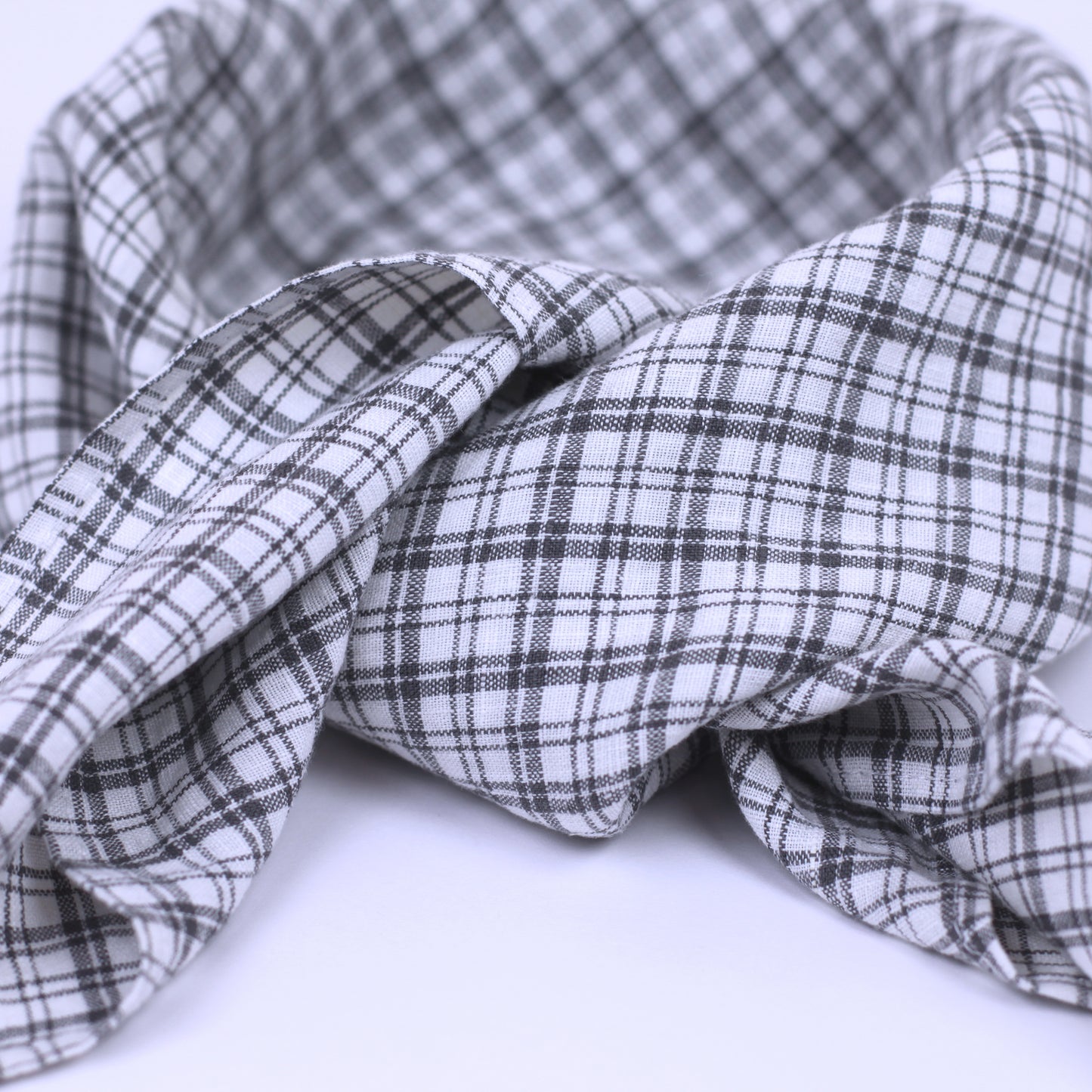 Linen Bandana - Stonewashed - White with Black Squares - Thin Linen