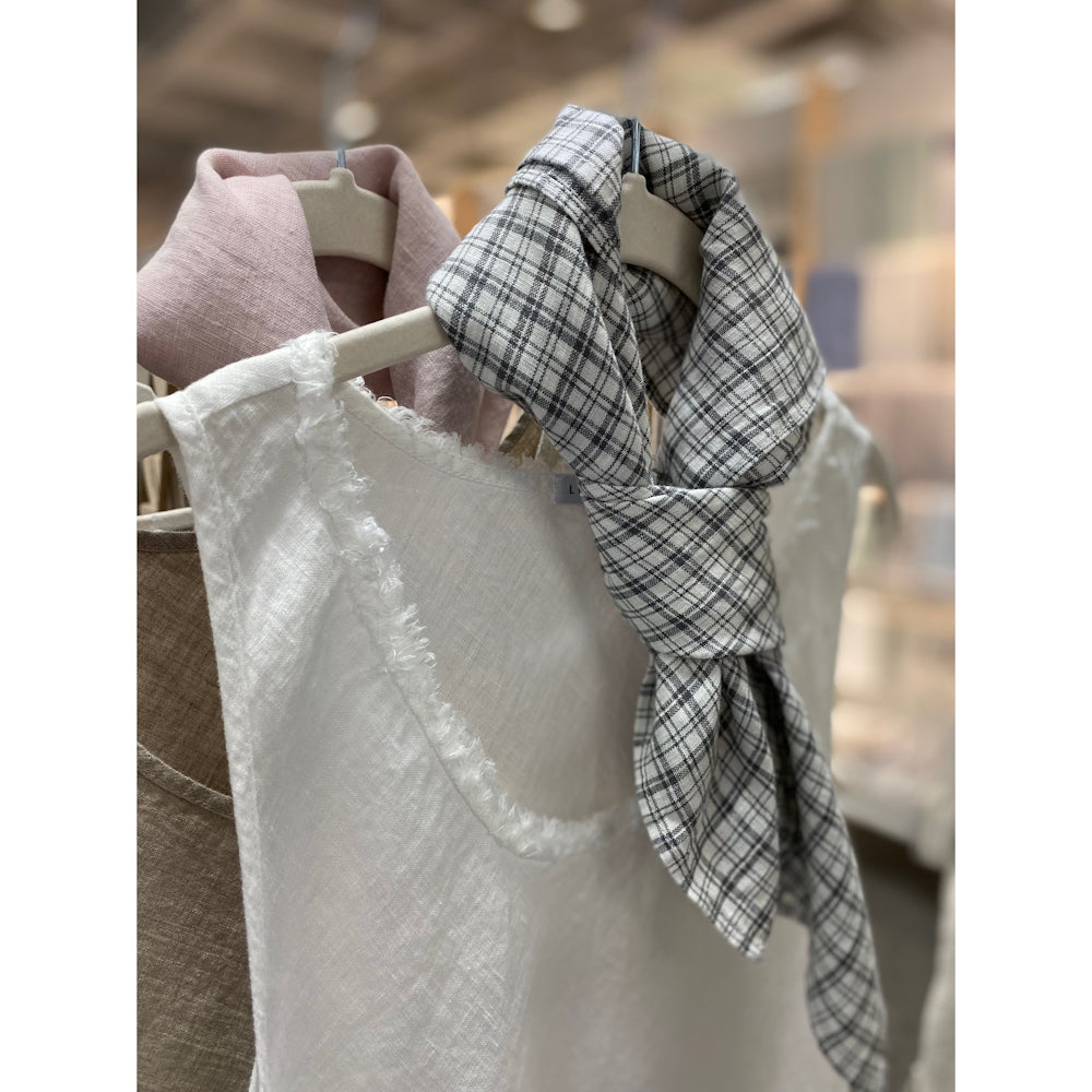 Linen Bandana - Stonewashed - White with Black Squares - Thin Linen