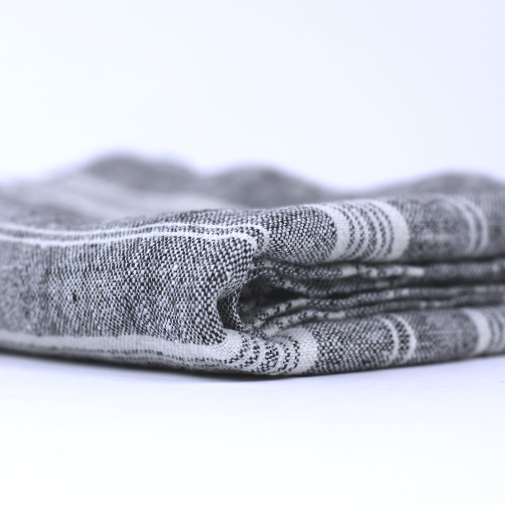 Linen Bath or Beach Towel - Stonewashed - Heather Black with White Stripes - Luxury Thick Linen