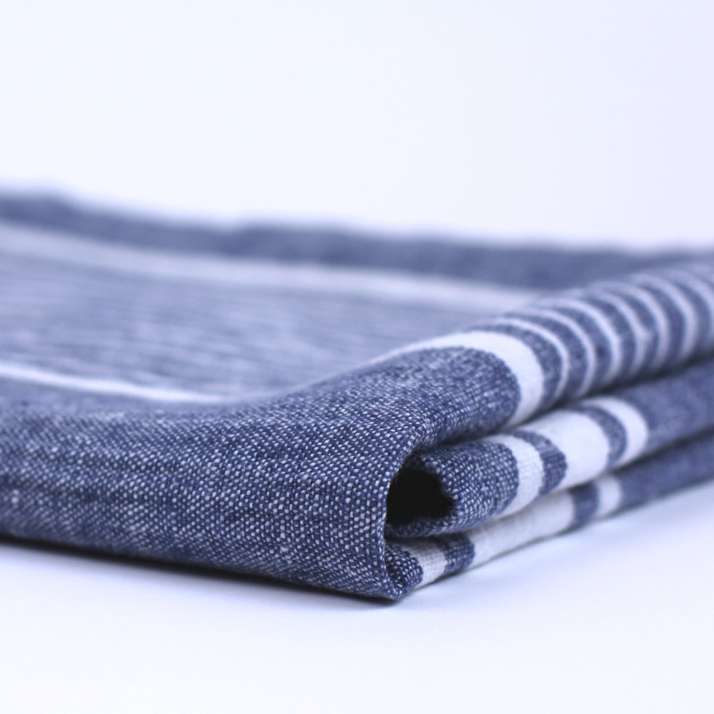 Linen Bath or Beach Towel - Stonewashed - Blue with White Stripes - Luxury Thick Linen
