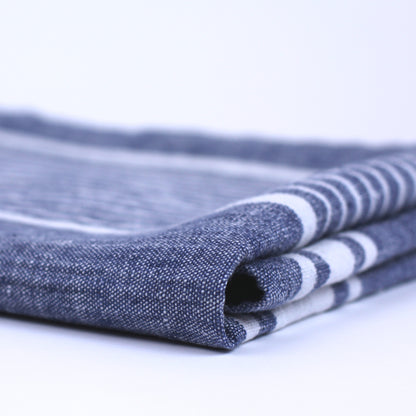 Linen Bath or Beach Towel - Stonewashed - Blue with White Stripes - Luxury Thick Linen