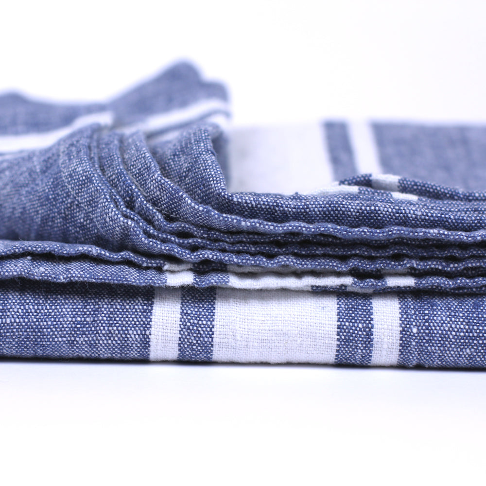 Linen Beach Towel - Stonewashed - Oversized - Blue with White Stripes - Luxury Thick Linen - Bath Sheet - Throw - Bath Towel - Deck Towel
