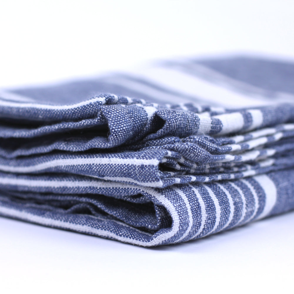 Linen Beach Towel - Stonewashed - Oversized - Blue with White Stripes - Luxury Thick Linen - Bath Sheet - Throw - Bath Towel - Deck Towel