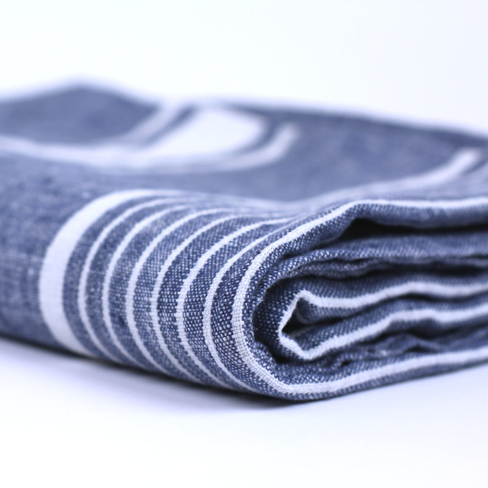 Linen Beach Towel - Stonewashed - Oversized - Blue with White Stripes - Luxury Thick Linen - Bath Sheet - Throw - Bath Towel - Deck Towel