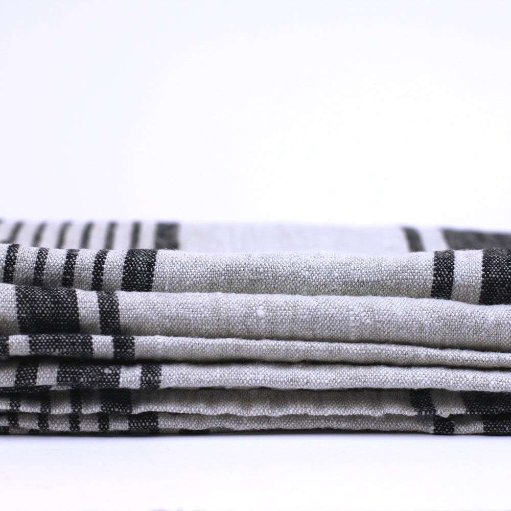 Linen Beach Towel - Stonewashed - Oversized - Grey with Black Stripes - Luxury Thick Linen - Bath Sheet - Throw - Bath Towel - Deck Towel