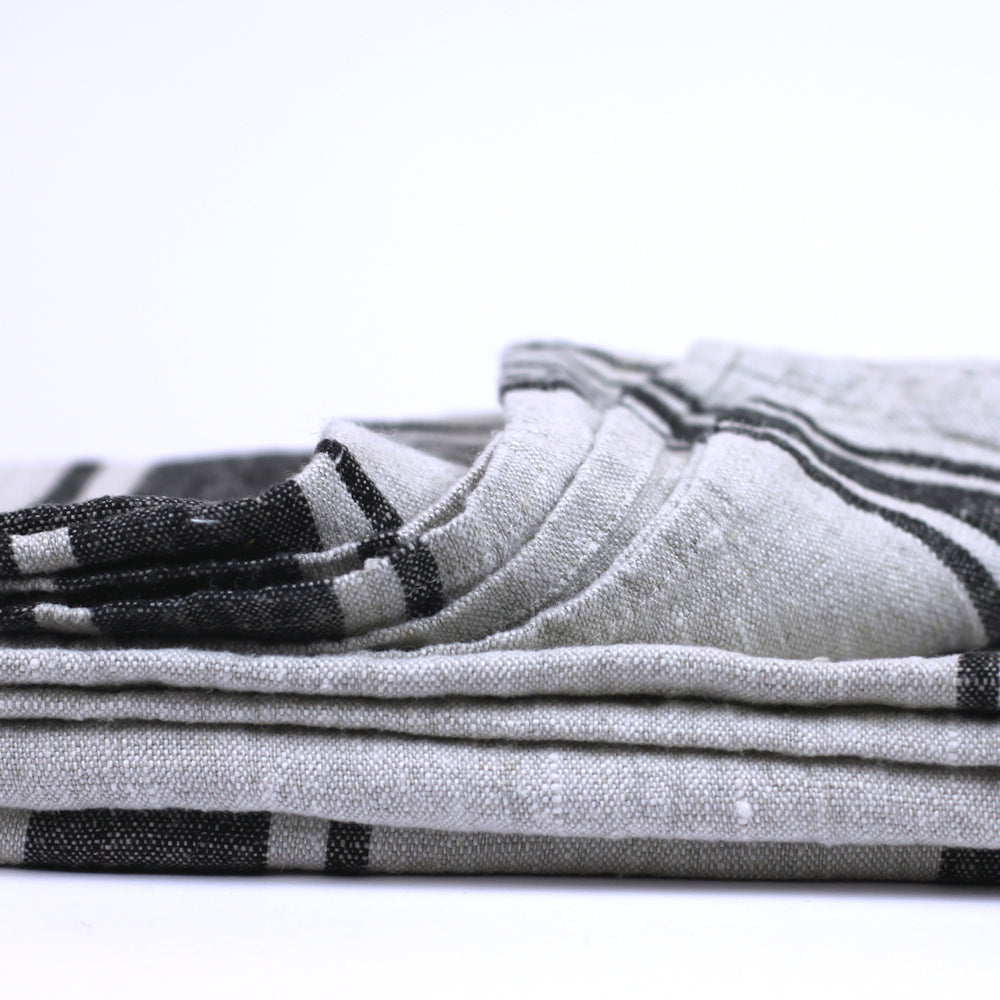 Linen Beach Towel - Stonewashed - Oversized - Grey with Black Stripes - Luxury Thick Linen - Bath Sheet - Throw - Bath Towel - Deck Towel