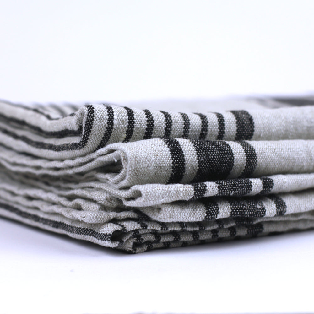 Linen Beach Towel - Stonewashed - Oversized - Grey with Black Stripes - Luxury Thick Linen - Bath Sheet - Throw - Bath Towel - Deck Towel