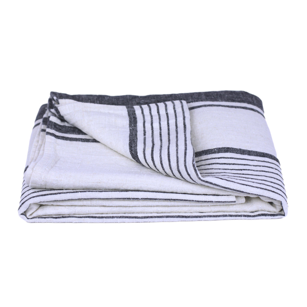 Stonewashed linen - pure 100% linen flax luxury beach bath towel antique  white with black stripes pre-washed laundered European linen lint free fast  dry linen throw beach blanket picnic blanket bath sheet
