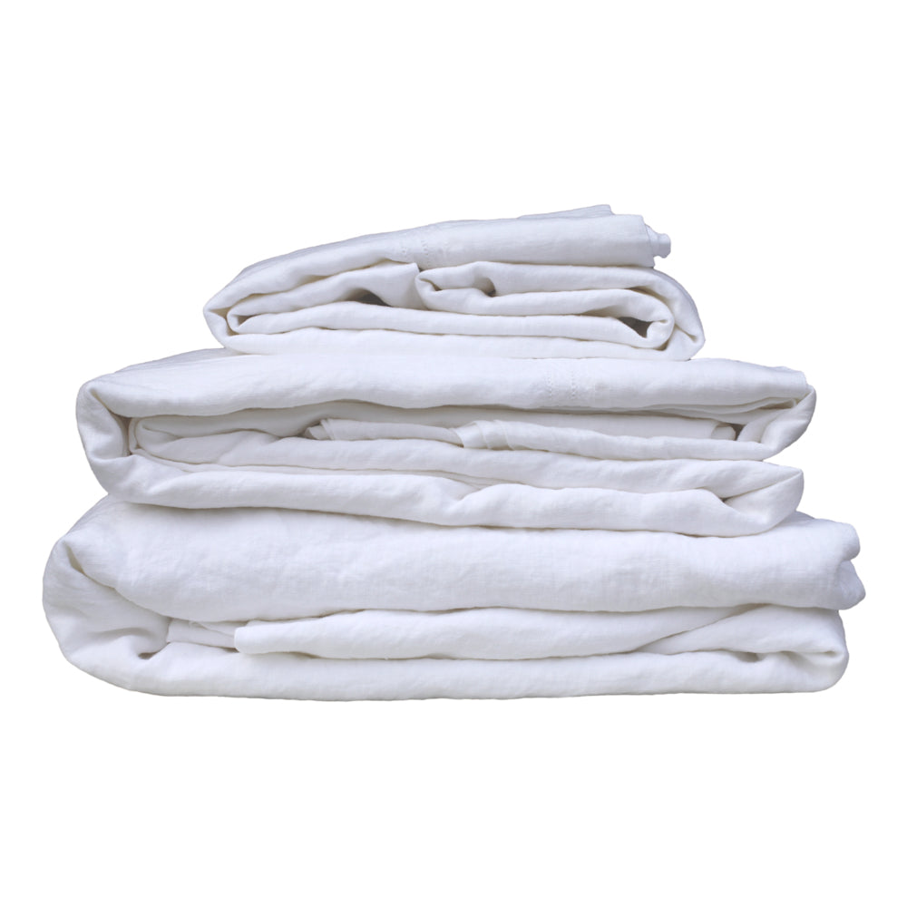 Linen Fitted Sheet - Queen - White - Stonewashed