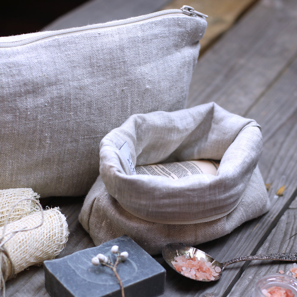 Linen Cosmetic Bag - Medium - Light Natural - Luxury Thick Linen