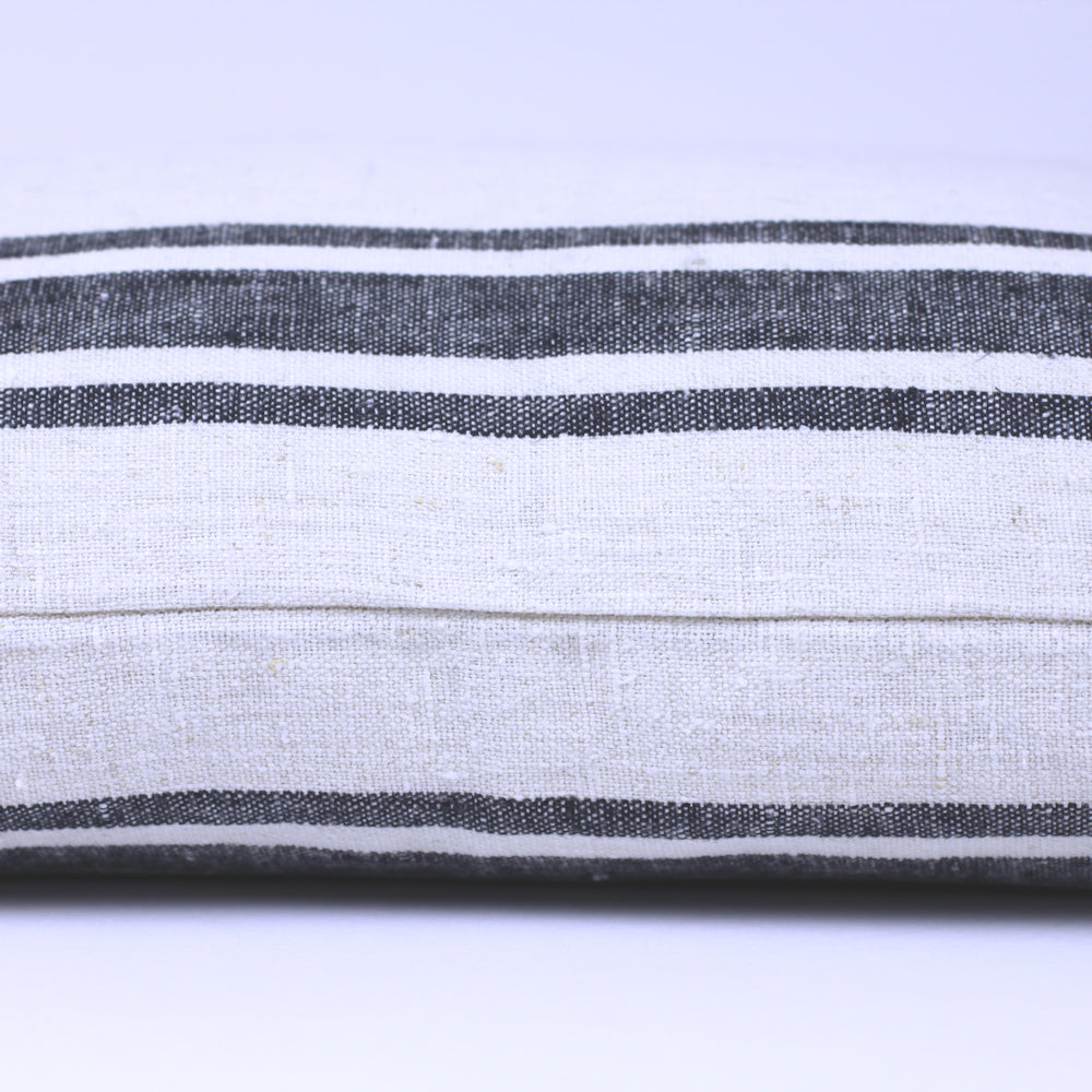 Linen Pillow Cover - Lumbar - Antique White with Basic Black Stripes - 12 x 20 - Stonewashed - Luxury Thick Linen