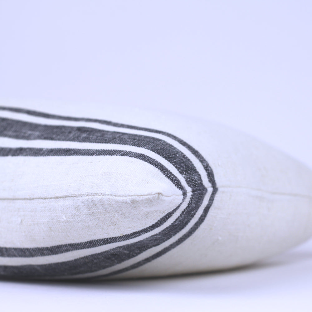 Linen Pillow Cover - Lumbar - Antique White with Basic Black Stripes - 12 x 20 - Stonewashed - Luxury Thick Linen