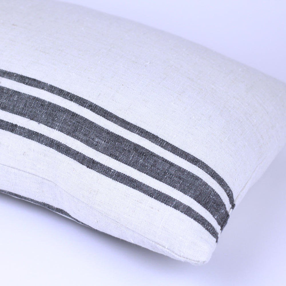 Linen Pillow Cover - Lumbar - Antique White with Basic Black Stripes  - 12 x 20 - Stonewashed - Luxury Thick Linen