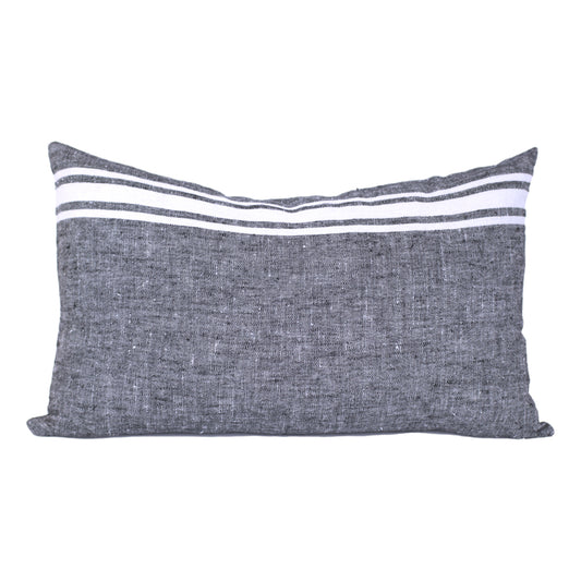 Linen Pillow Cover - Lumbar - Black with Basic White Stripes  - 12 x 20 - Stonewashed - Luxury Thick Linen