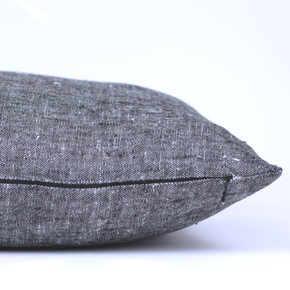 Linen Pillow Cover - Lumbar - Black with Basic White Stripes - 12 x 20 - Stonewashed - Luxury Thick Linen