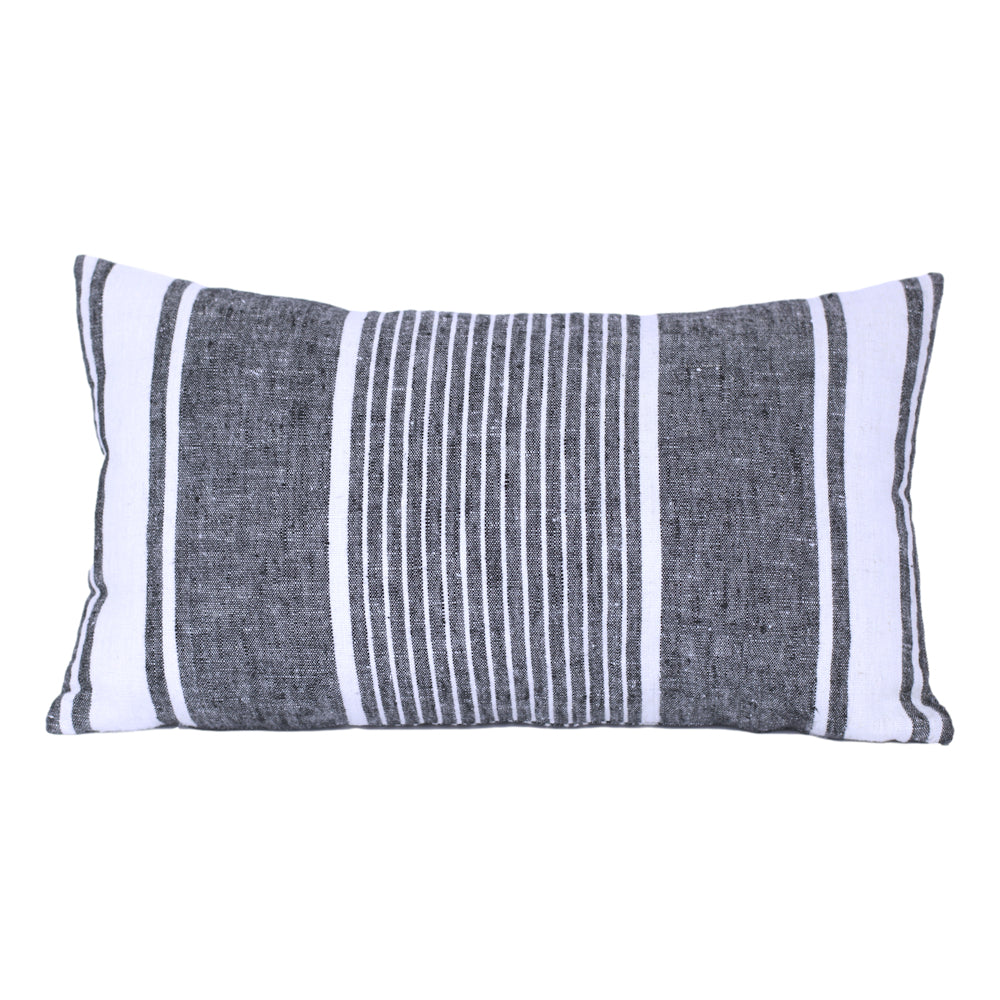 Linen Pillow Cover - Lumbar - Black with White Pinstripes - 12 x 20 - Stonewashed - Luxury Thick Linen