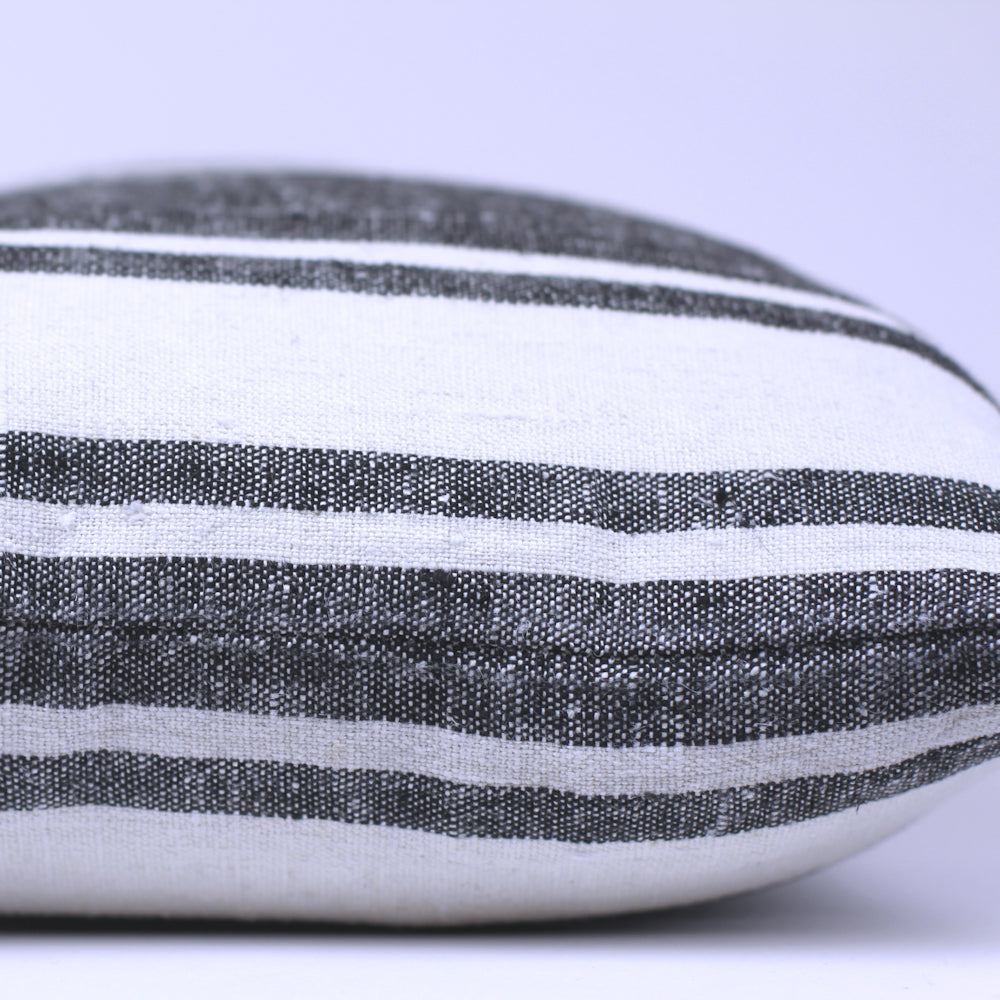 Linen Pillow Cover - Lumbar - Black with White Pinstripes - 12 x 20 - Stonewashed - Luxury Thick Linen