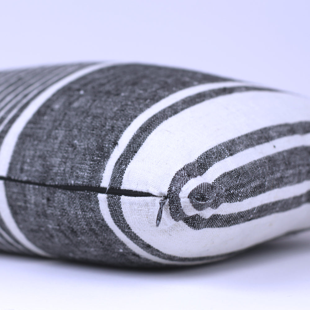 Linen Pillow Cover - Lumbar - Black with White Pinstripes - 12 x 20 - Stonewashed - Luxury Thick Linen