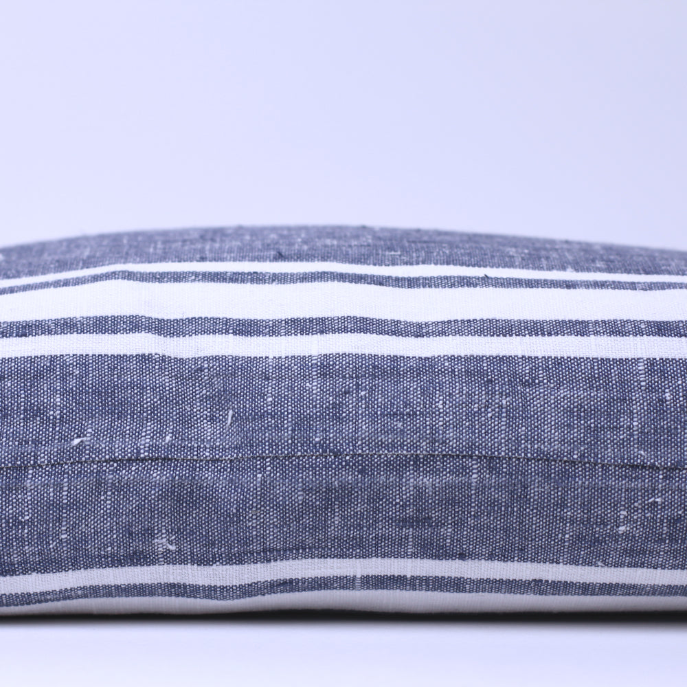 Linen Pillow Cover - Lumbar - Blue with Basic White Stripes - 12 x 20 - Stonewashed - Luxury Thick Linen