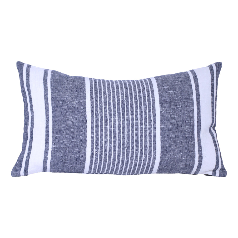 Linen Pillow Cover - Lumbar - Blue with White Pinstripes - 12 x 20 - Stonewashed - Luxury Thick Linen