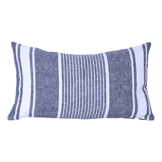 Linen Pillow Cover - Lumbar - Blue with White Pinstripes  - 12 x 20 - Stonewashed - Luxury Thick Linen