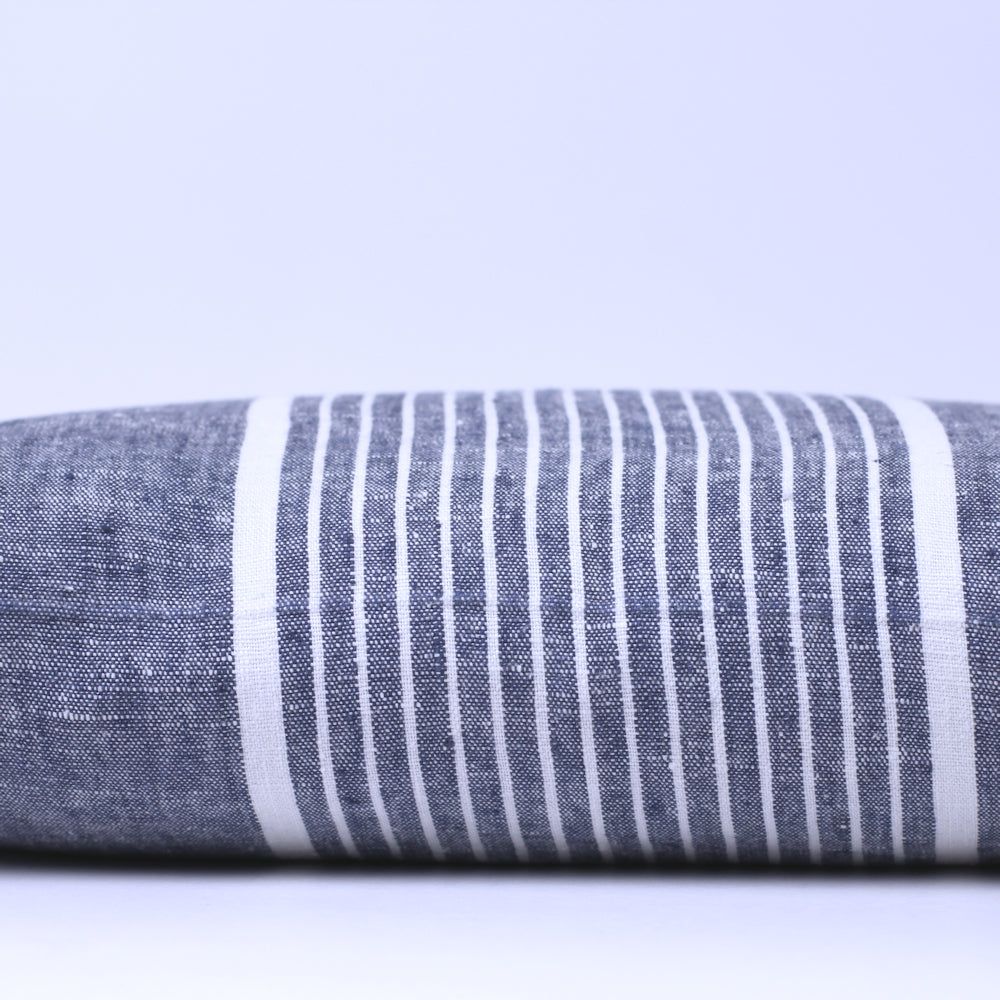 Linen Pillow Cover - Lumbar - Blue with White Pinstripes - 12 x 20 - Stonewashed - Luxury Thick Linen
