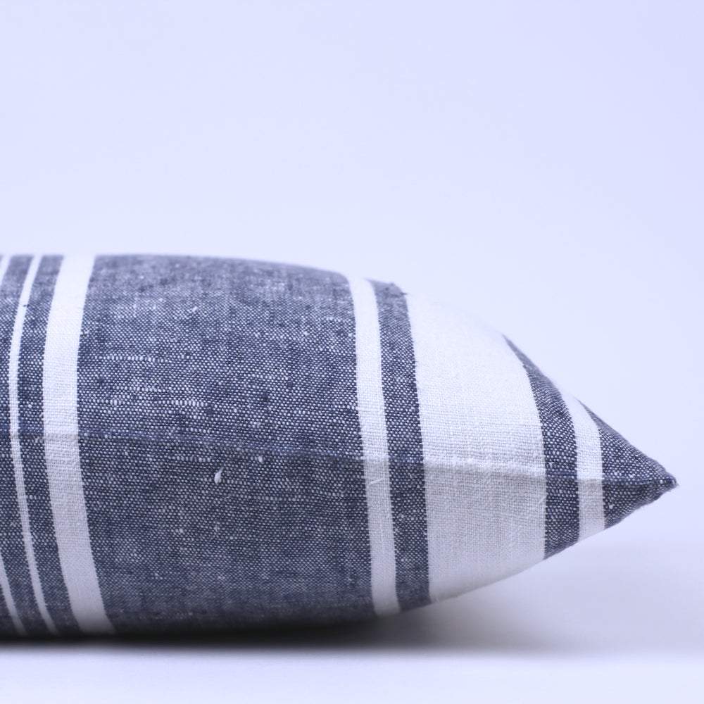 Linen Pillow Cover - Lumbar - Blue with White Pinstripes - 12 x 20 - Stonewashed - Luxury Thick Linen