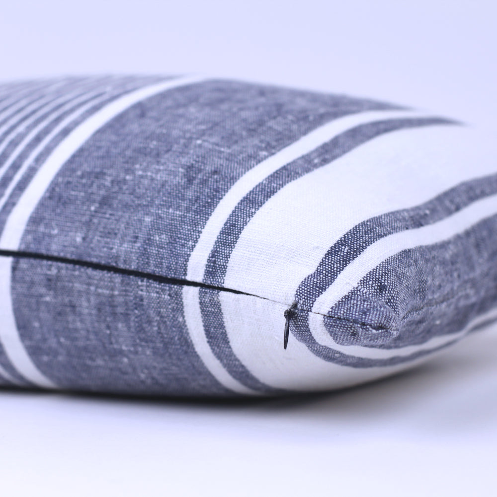 Linen Pillow Cover - Lumbar - Blue with White Pinstripes - 12 x 20 - Stonewashed - Luxury Thick Linen