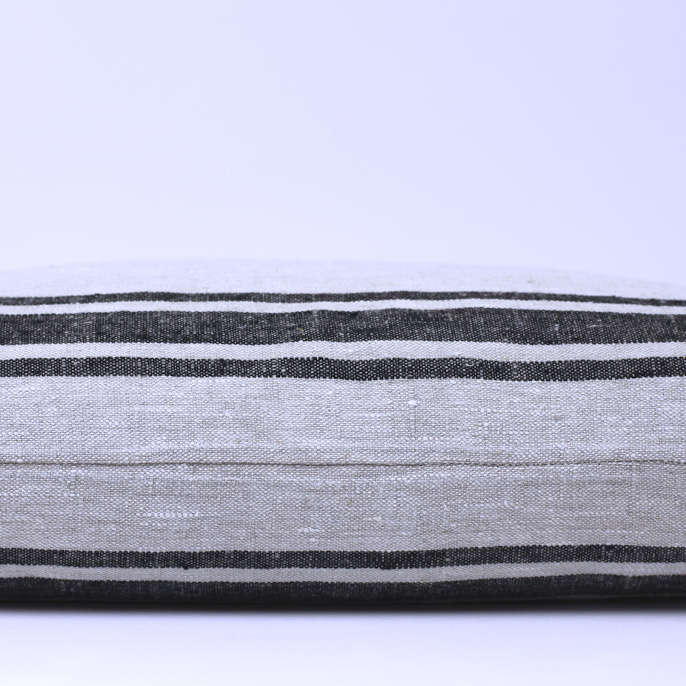 Linen Pillow Cover - Lumbar - Grey with Basic Black Stripes - 12 x 20 - Stonewashed - Luxury Thick Linen