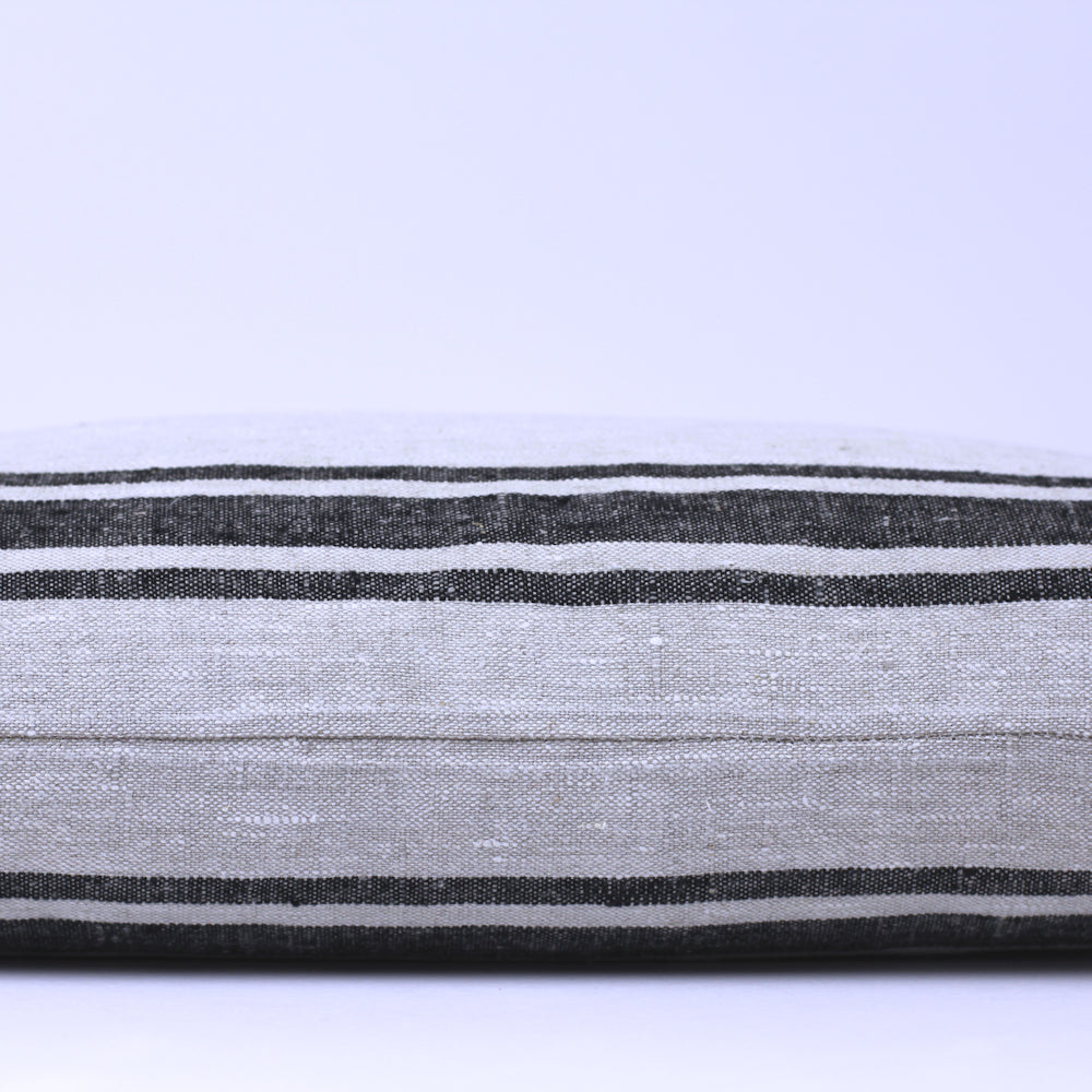 Linen Pillow Cover - Lumbar - Grey with Basic Black Stripes  - 12 x 20 - Stonewashed - Luxury Thick Linen