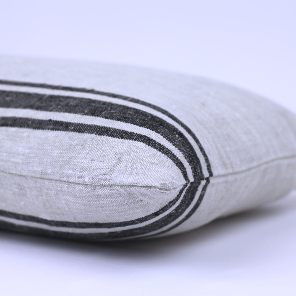 Linen Pillow Cover - Lumbar - Grey with Basic Black Stripes  - 12 x 20 - Stonewashed - Luxury Thick Linen