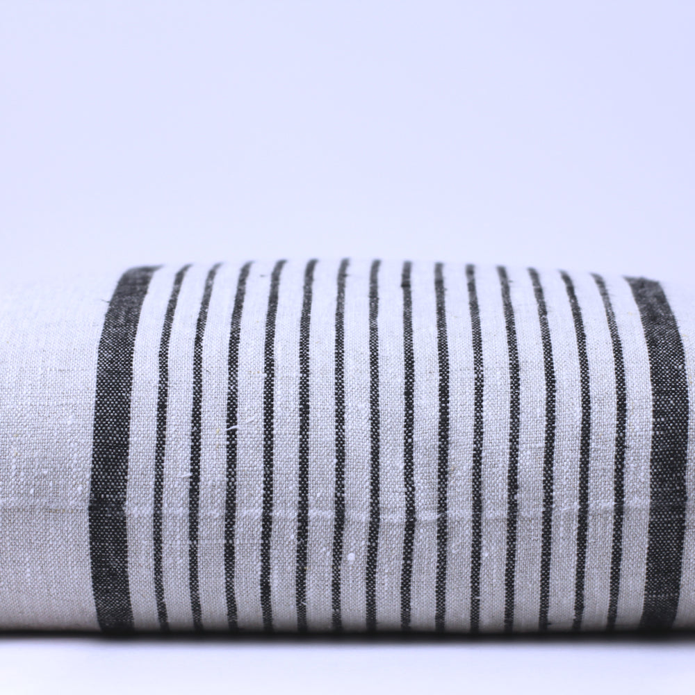 Linen Pillow Cover - Lumbar - Grey with Black Pinstripes - 12 x 20 - Stonewashed - Luxury Thick Linen