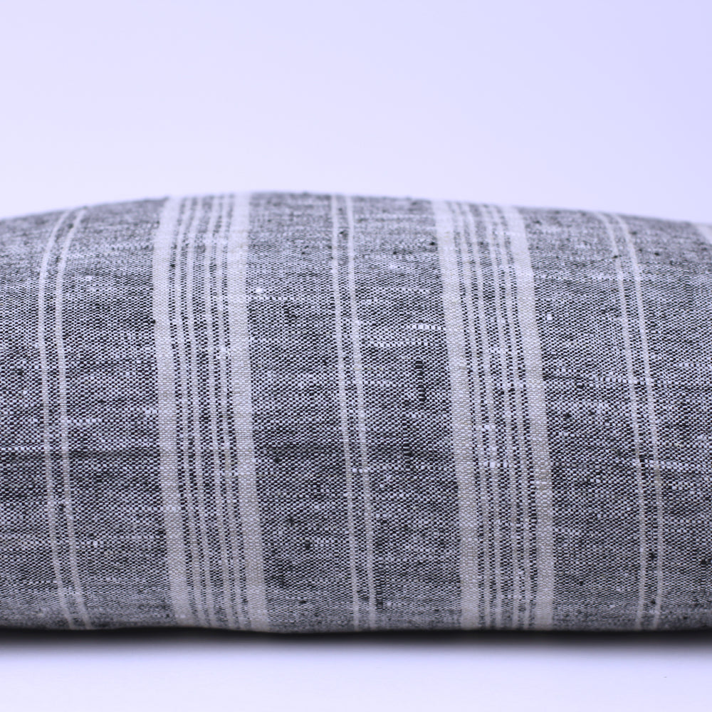 Linen Pillow Cover - Lumbar - Heather Black with Light Natural Stripes - 12 x 20 - Stonewashed - Luxury Thick Linen
