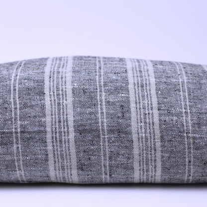 Linen Pillow Cover - Lumbar - Heather Black with Light Natural Stripes - 12 x 20 - Stonewashed - Luxury Thick Linen