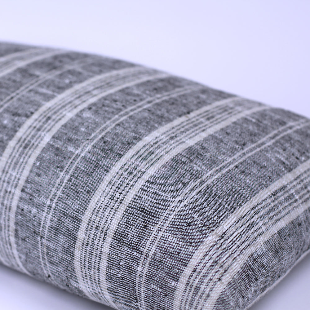 Linen Pillow Cover - Lumbar - Heather Black with Light Natural Stripes - 12 x 20 - Stonewashed - Luxury Thick Linen