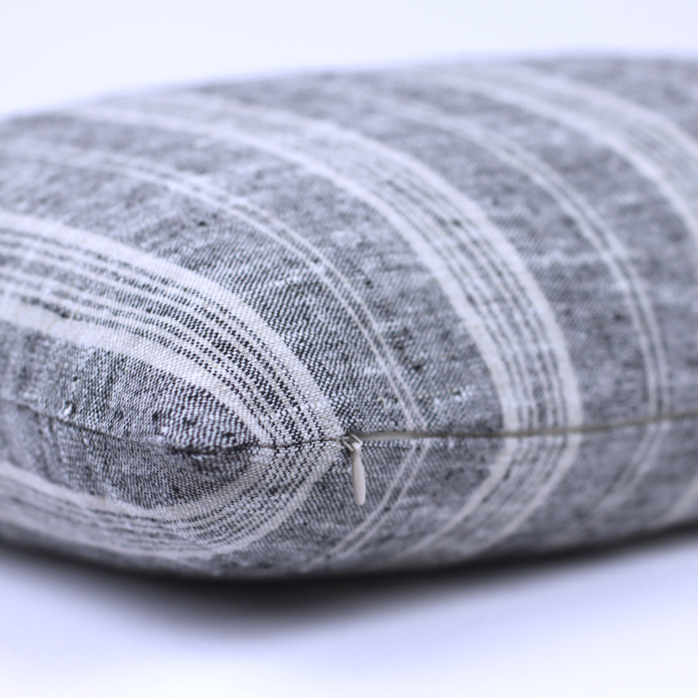 Linen Pillow Cover - Sham - Heather Black with Light Natural Stripes - 24 x 24 - Stonewashed - Luxury Thick Linen