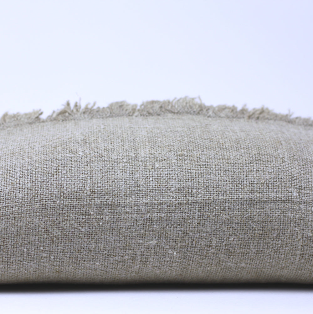 Linen Pillow Cover - Lumbar - Natural with Frayed Decoration - 12 x 20 - Stonewashed - Thick Linen