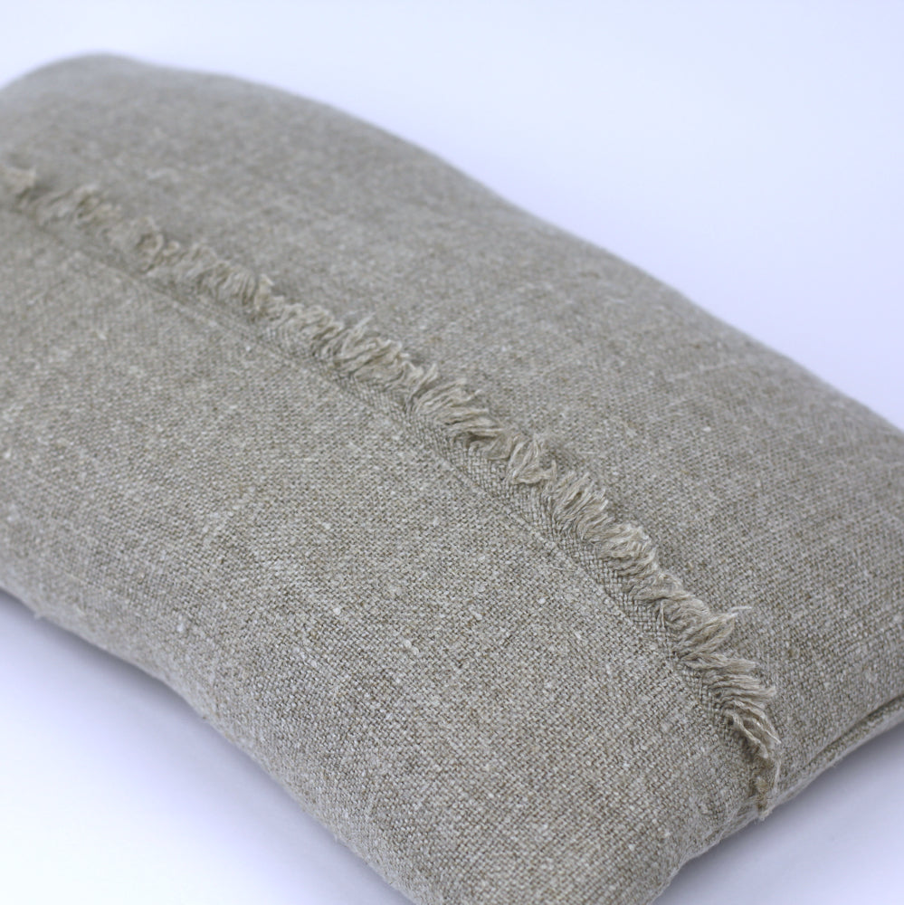 Linen Pillow Cover - Lumbar - Natural with Frayed Decoration - 12 x 20 - Stonewashed - Thick Linen